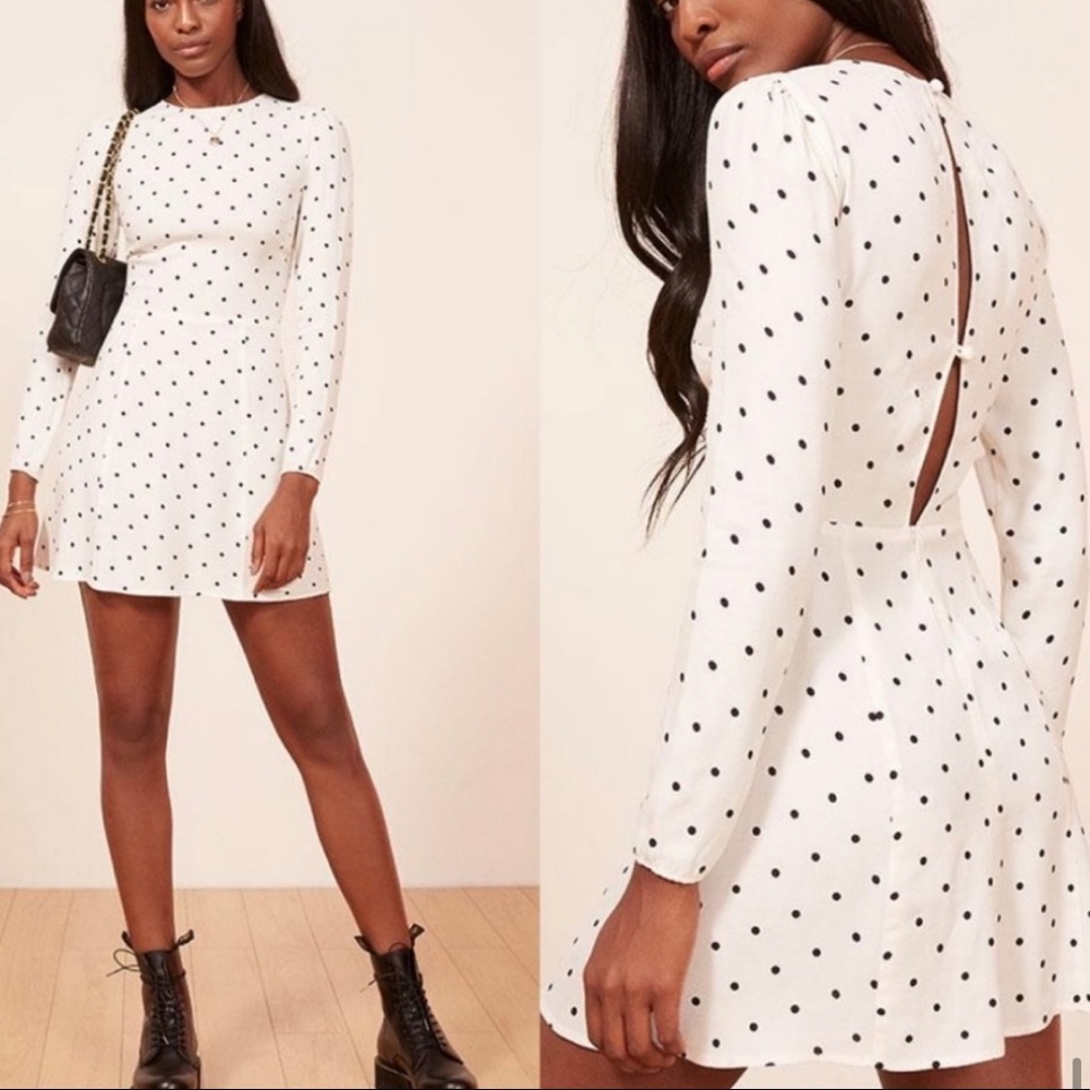 Reformation Sharon Dress White Black Polka Dot 8